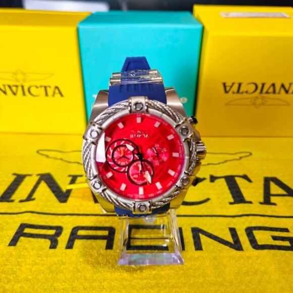 Invicta Bolt Zeus Chronograph Watch – Red Dial & Blue Strap – 52mm